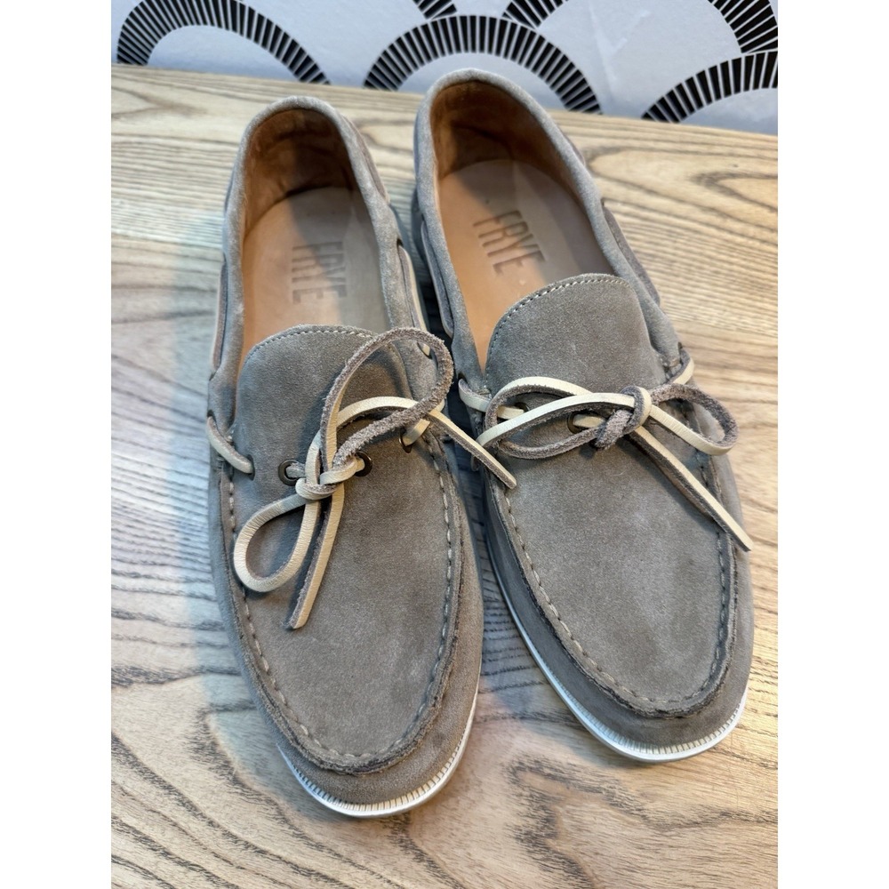 Frye Suede Boat Shoes Mens Sz 8.5 Tan Lace Deck Casual Moc Toe CLEAN